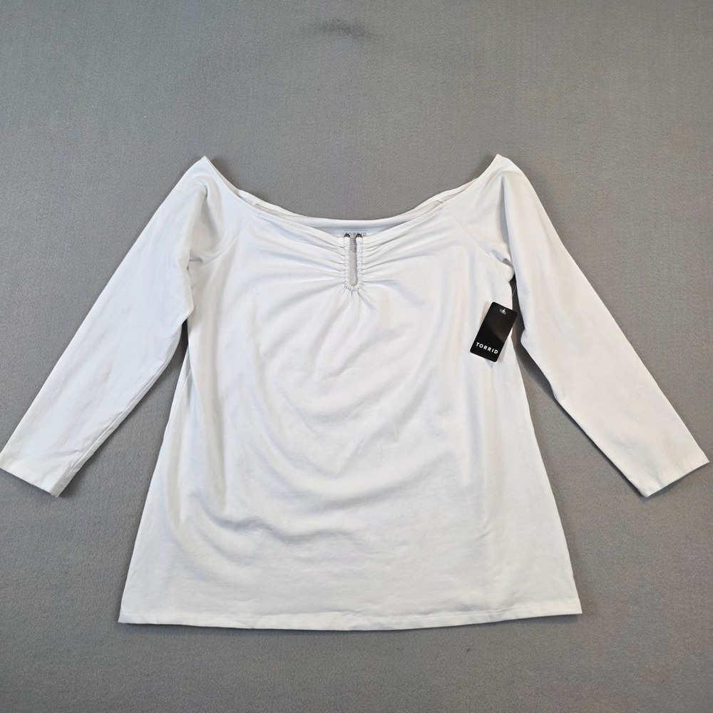 Torrid White Foxy U-Bar Off The Shoulder Top 3/4 Sleeve Plus Size 2 2X 18-20 NEW